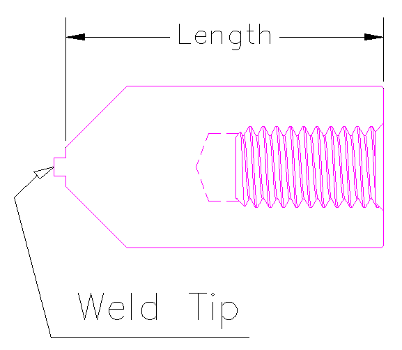 Arc Weld Stud, Internal, Full Base (Tapped Pad), Aluminum 5000 Series,  Plain Finish, 1/2-13 Thread