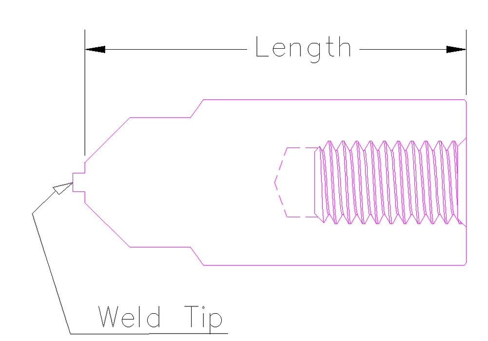 Arc Weld Stud, Internal, Reduced Base (Tap Pad), Aluminum 5000 Series, Plain Finish, 5/16-18 Thread